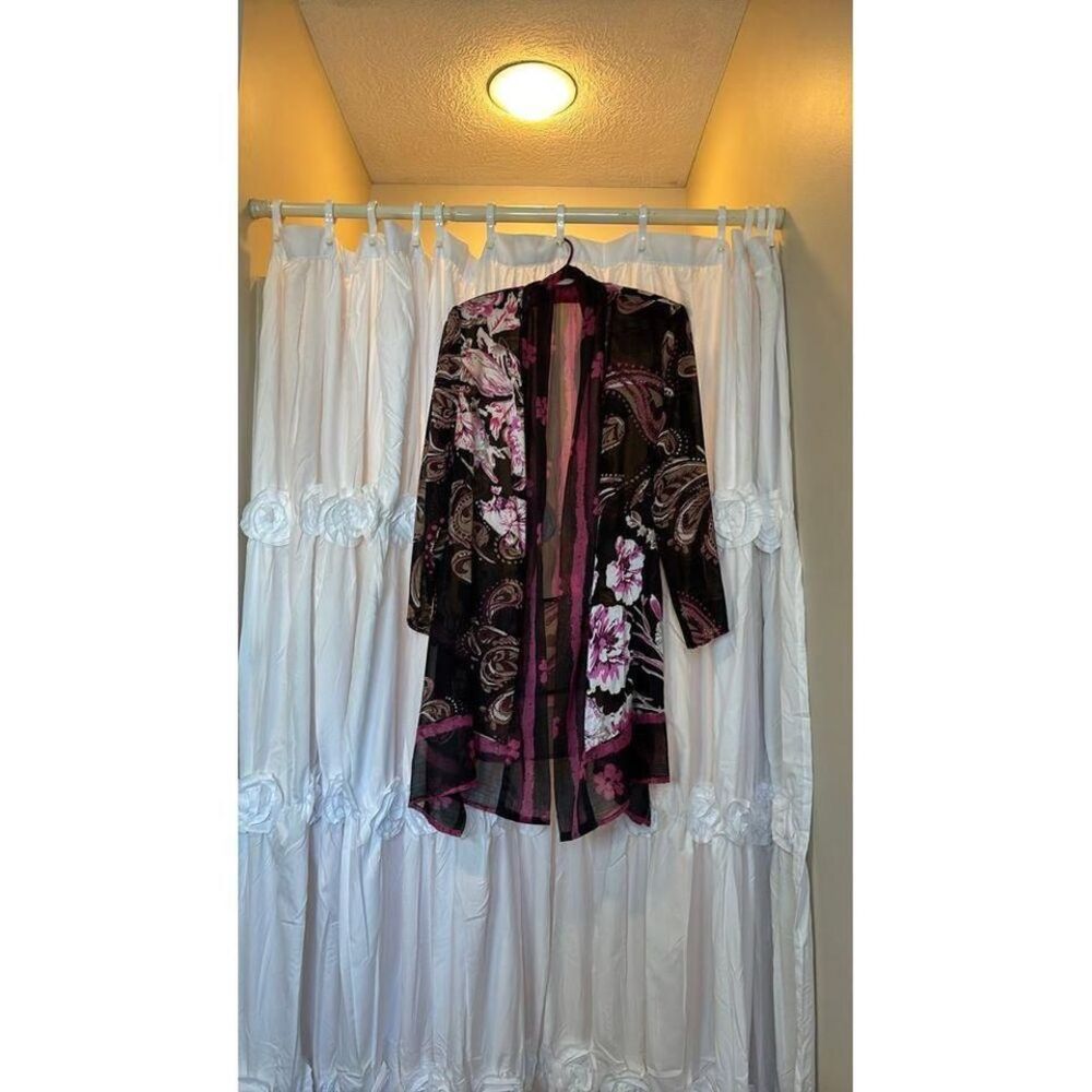 CHICOS KIMONO COVER UP JACKET CARDI  MULTI COLOR SHEER size 0 or 4/6 very good!